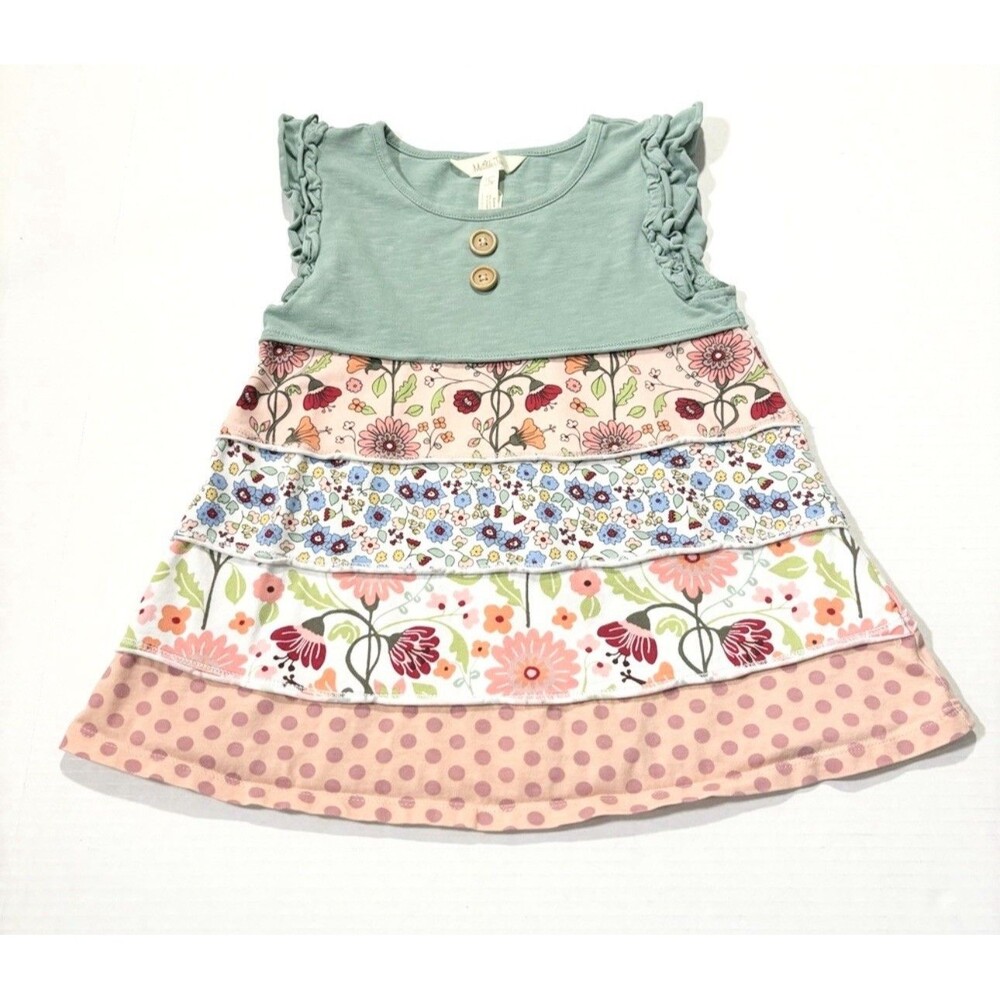 Matilda Jane Happy Free Bungalow Tunic Top Girls 6 Floral Boho Ruffle Green Pink